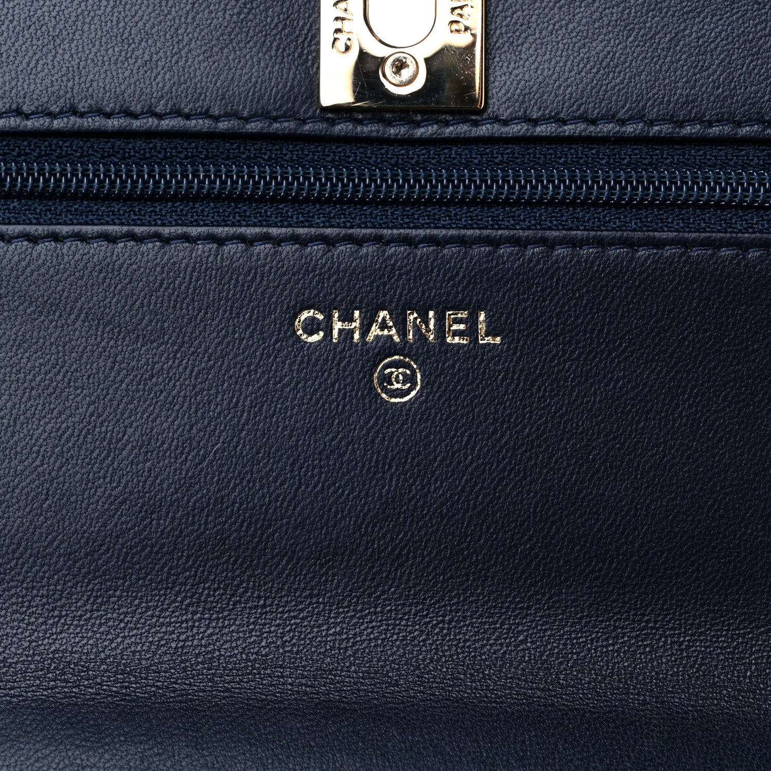 Chanel Lambskin Quilted Trendy CC Wallet On Chain WOC Navy 6 of 14
