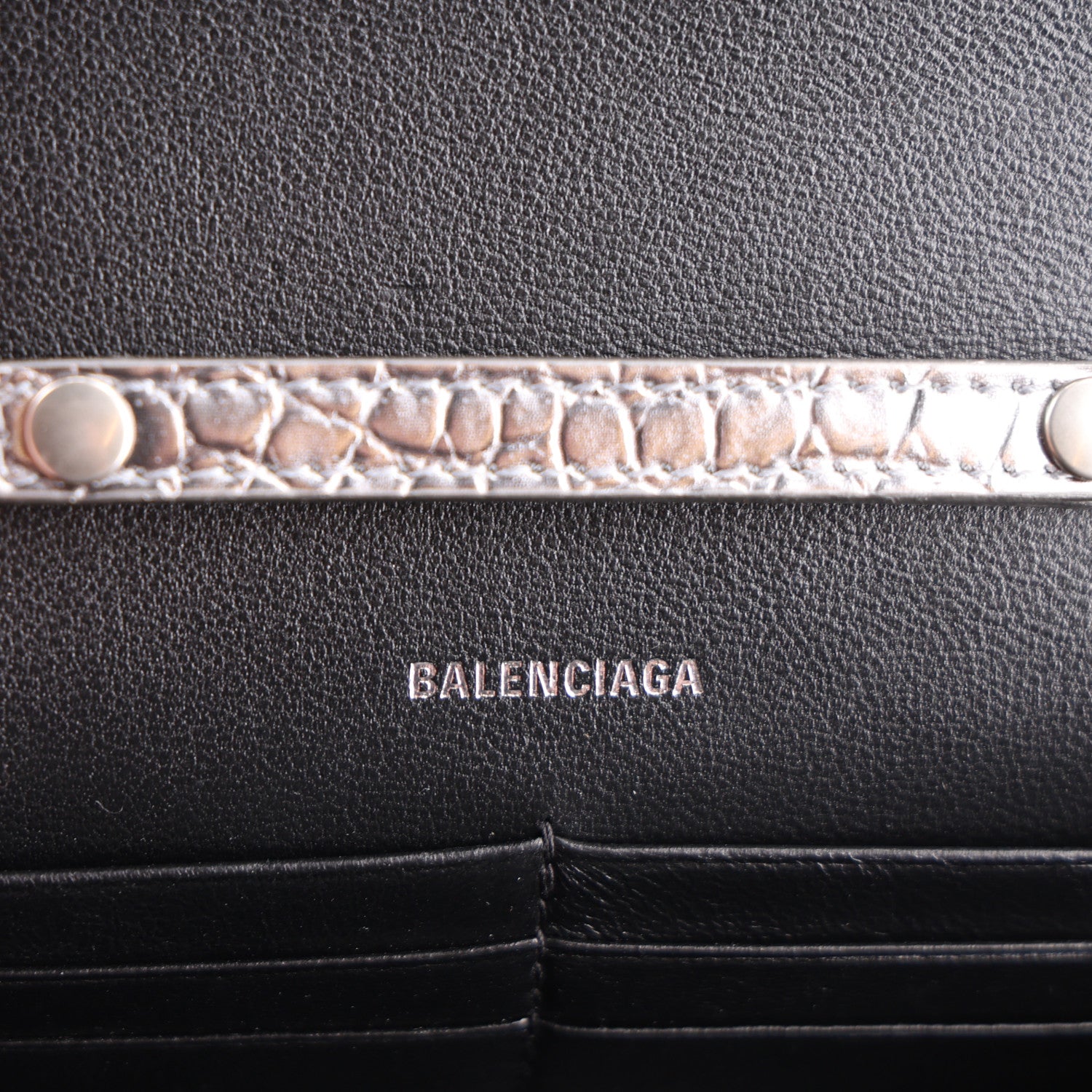 Balenciaga Metallic Calfskin Crocodile Embossed Hourglass Chain Bag Silver 5 of 9