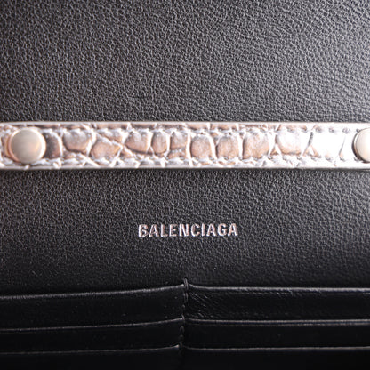 Balenciaga Metallic Calfskin Crocodile Embossed Hourglass Chain Bag Silver 5 of 9