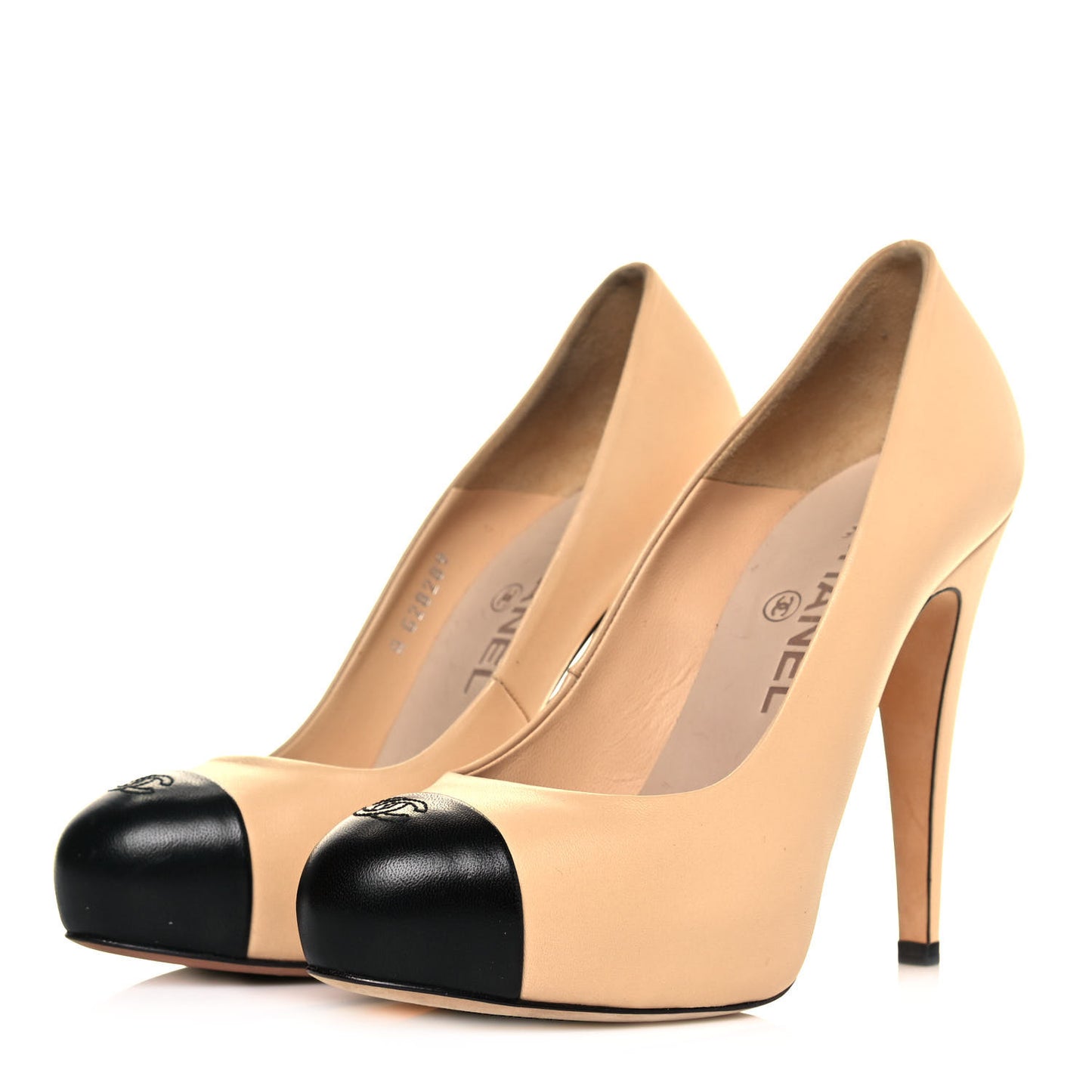 Lambskin Cap Toe Pumps 36 Beige Black