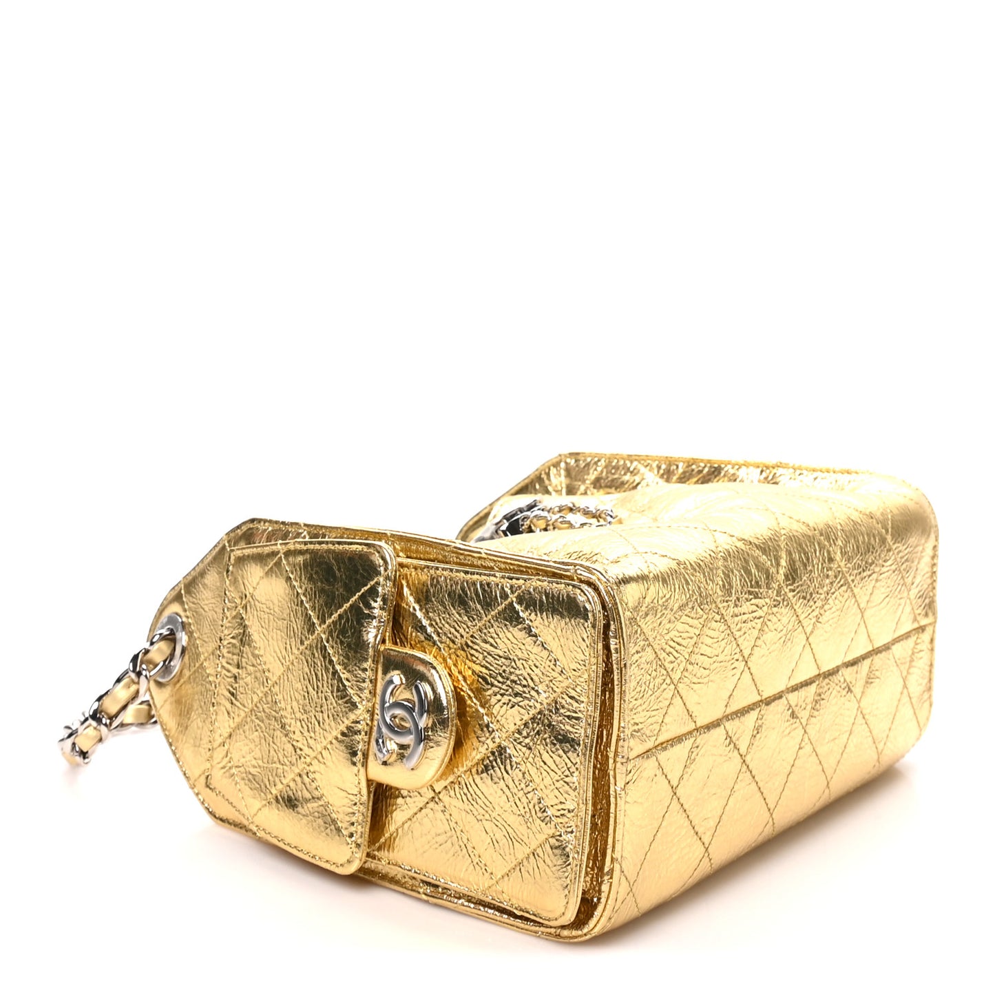 Metallic Aged Calfskin Quilted Mini Chanel 25 Handbag Gold
