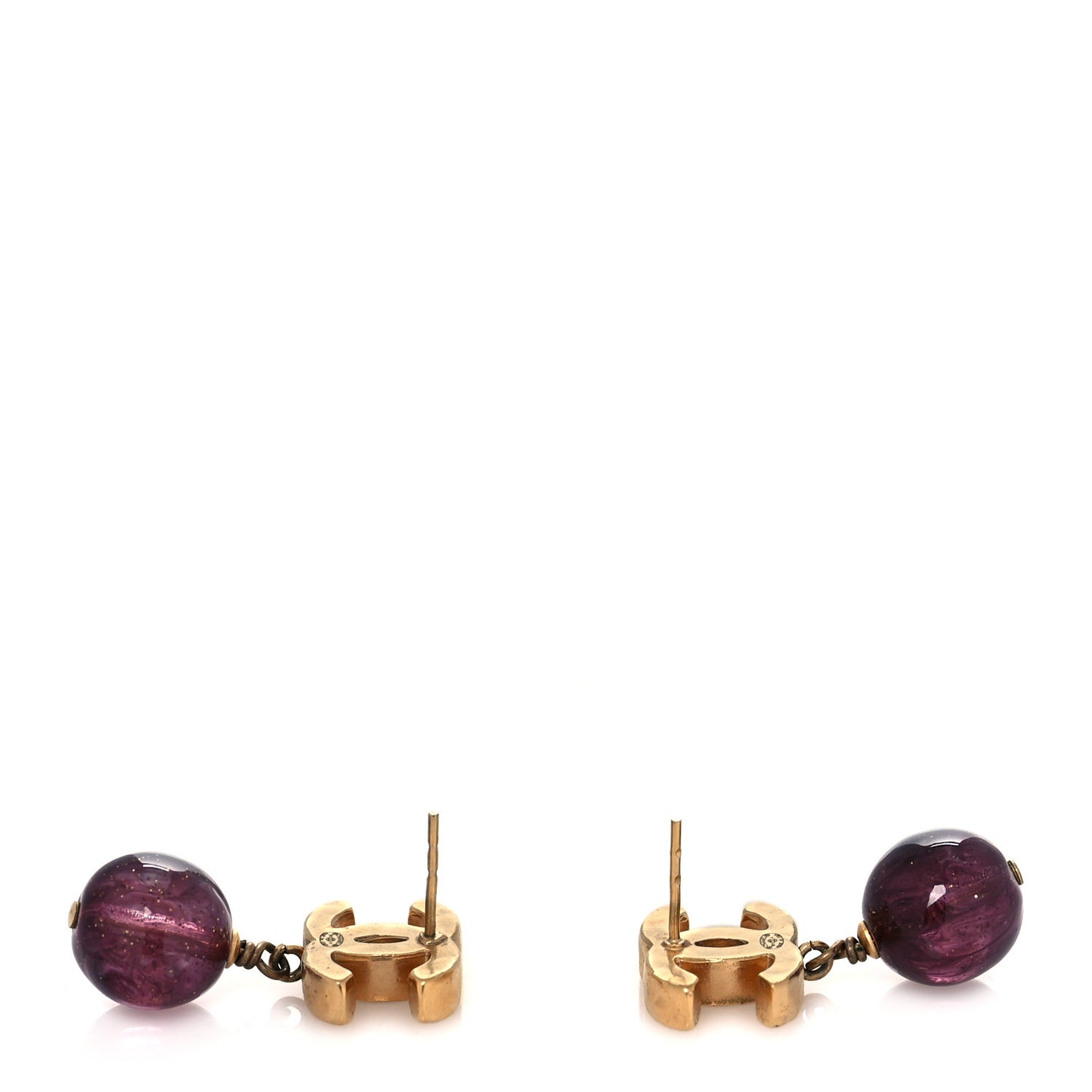 CC Bead Drop Earrings Gold Purple