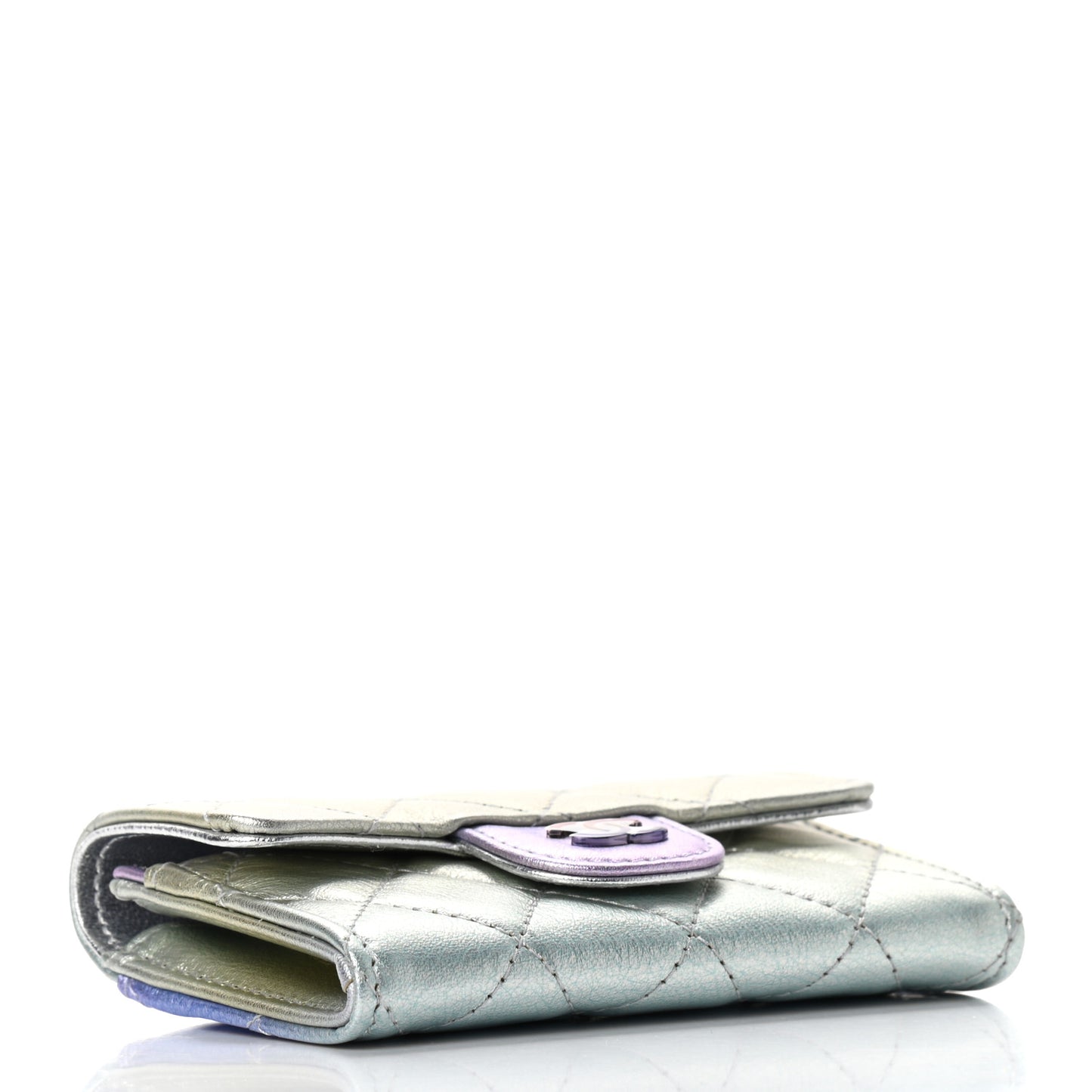 Gradient Metallic Calfskin Quilted Flap Card Holder Wallet Silver Blue Yellow Purple