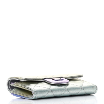 Chanel Gradient Metallic Calfskin Quilted Flap Card Holder Wallet Silver Blue Yellow Purple 4 of 8