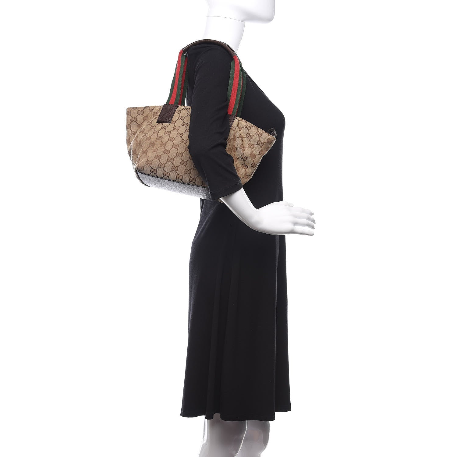 Gucci GG Monogram Medium Web Handle Bucket Tote Dark Brown 2 of 12