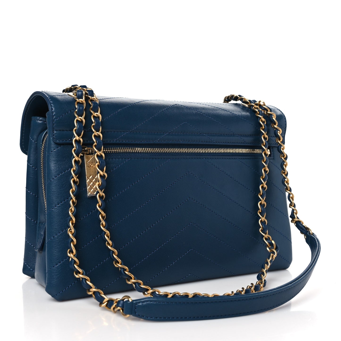 Lambskin Chevron Stitched Medium Envelope Flap Blue