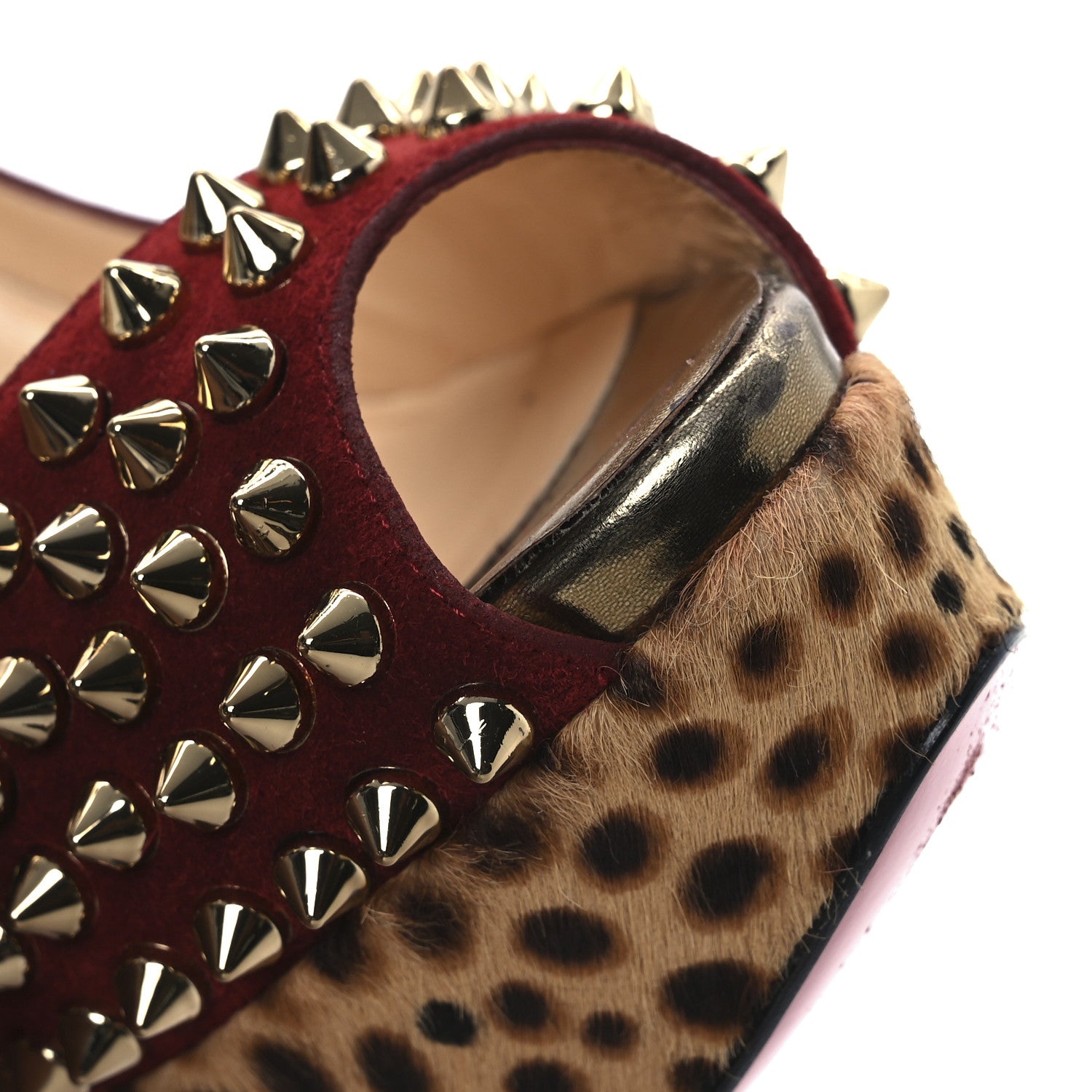 Christian Louboutin Veau Velours Calf Hair Leopard Lady Peep Spikes 150 Pumps 38 Red 10 of 13