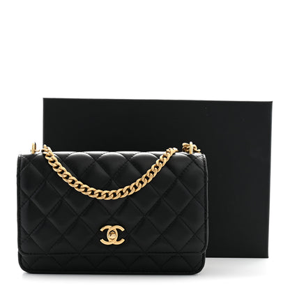 Chanel Lambskin Quilted Sweet Camellia Wallet on Chain WOC Black 12 of 12