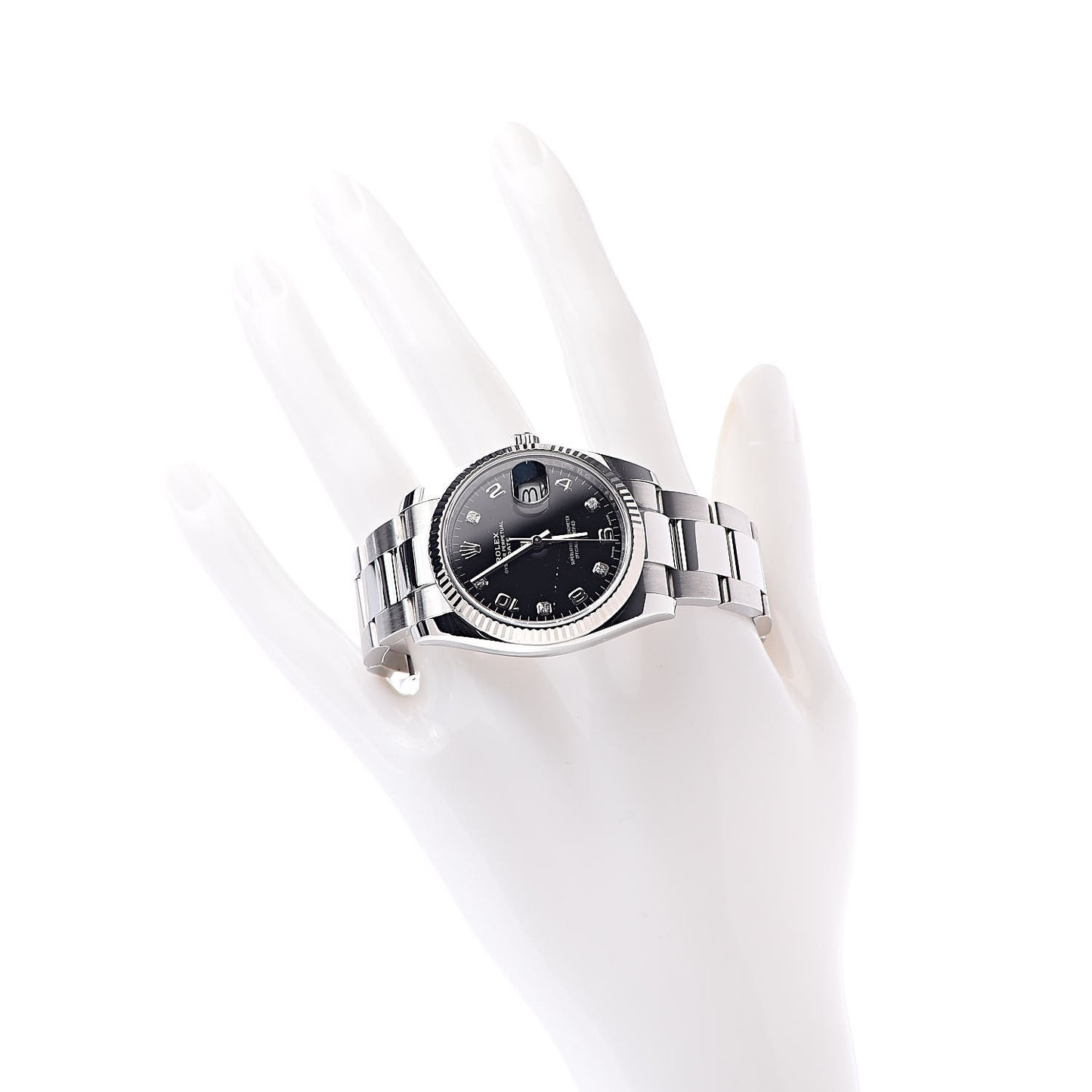 Stainless Steel 18K White Gold Diamond 34mm Oyster Perpetual Date Watch Black 115234