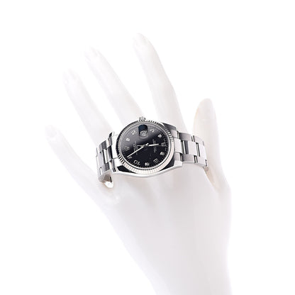 Rolex Stainless Steel 18K White Gold Diamond 34mm Oyster Perpetual Date Watch Black 115234 2 of 8