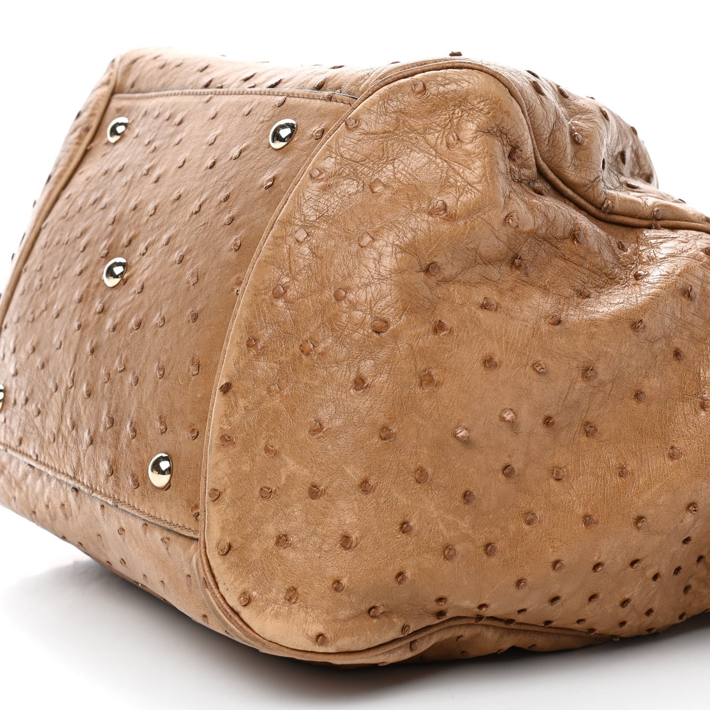 Ostrich Medium Bamboo Buckle Tote Tan