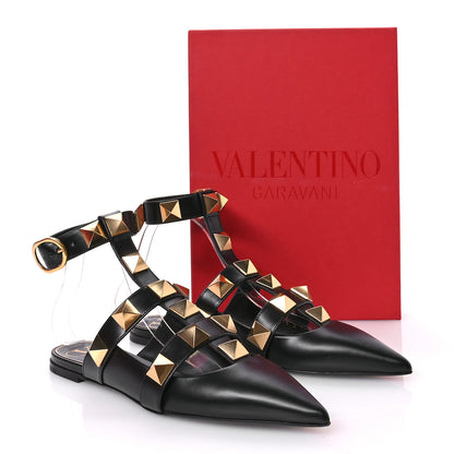 Valentino Garavani Calfskin Roman Stud Ankle Strap Flat Mules 40.5 Black 9 of 9