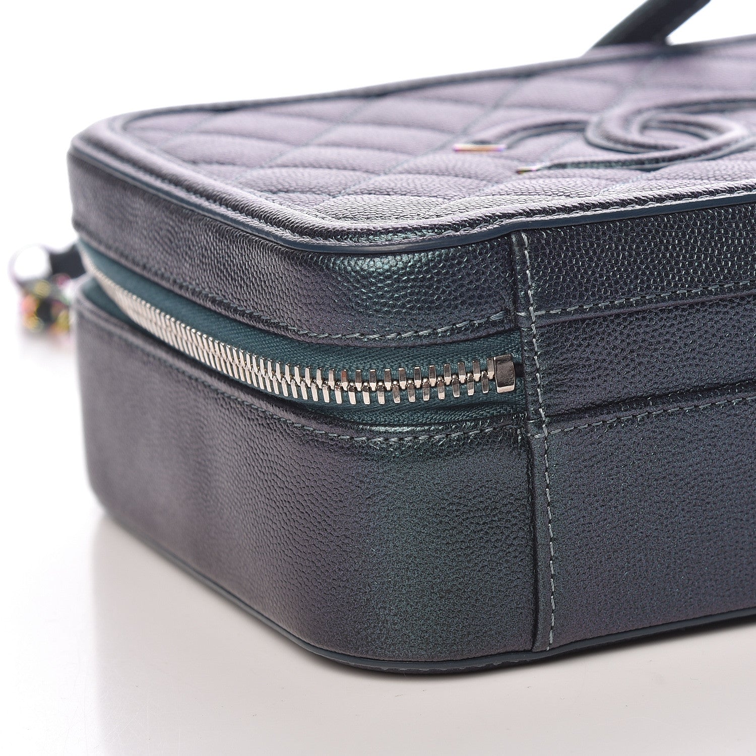 Chanel Iridescent Caviar Quilted Medium CC Filigree Vanity Case Dark Turquoise 9 of 15