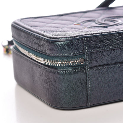 Chanel Iridescent Caviar Quilted Medium CC Filigree Vanity Case Dark Turquoise 9 of 15