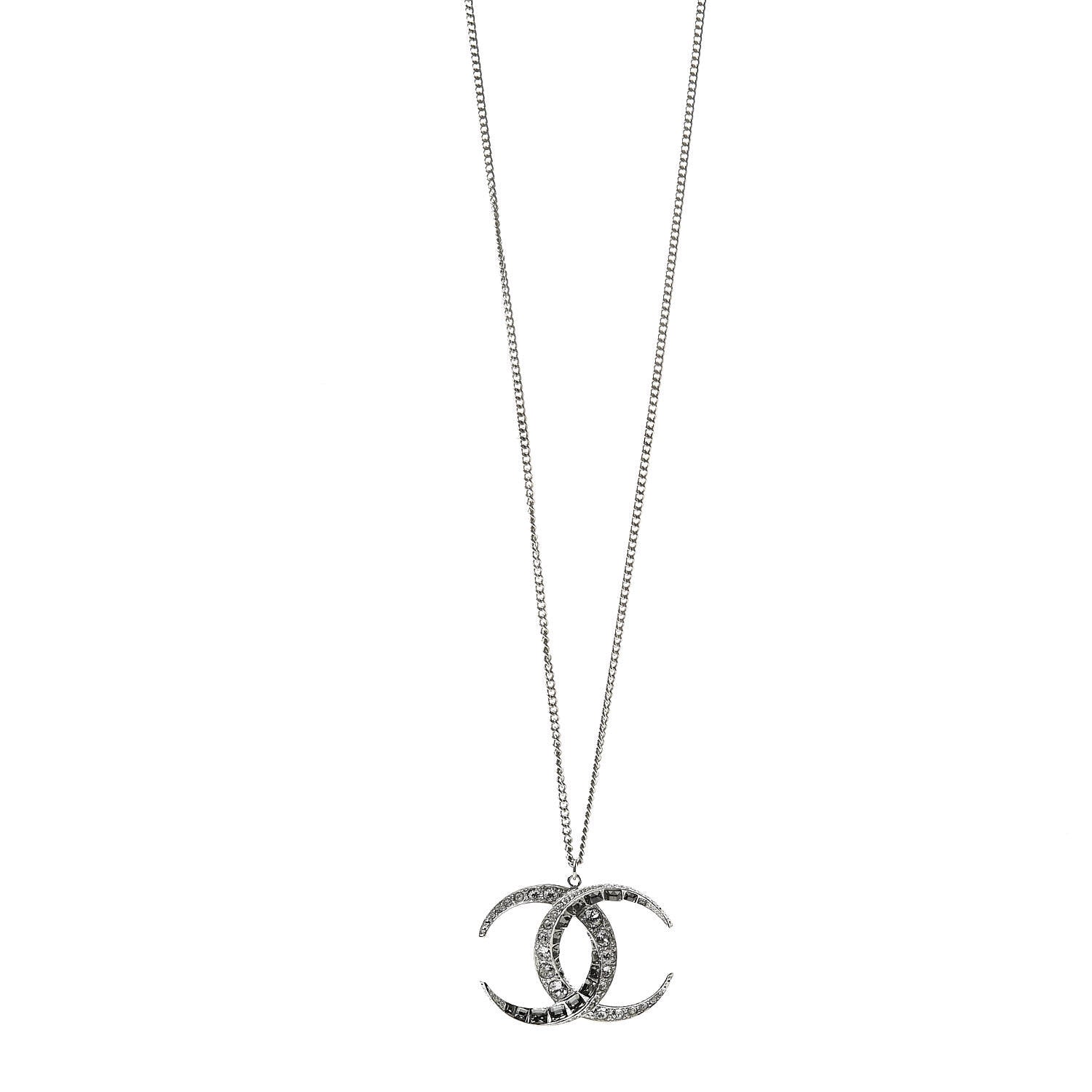 Chanel Baguette Crystal Moon CC Necklace Silver 1 of 6