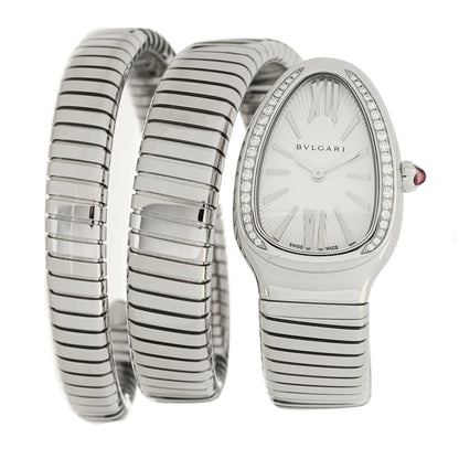 Bulgari Stainless Steel Diamond Bezel 35mm Serpenti Tubogas Double Spiral Quartz Watch 1 of 5