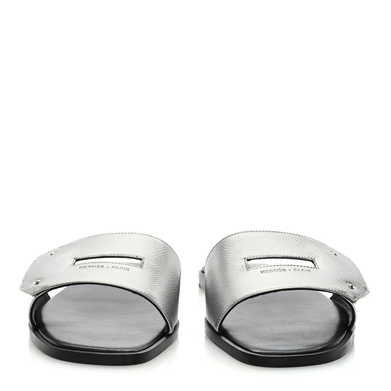 Hermes Metallic Epsom View Sandals 38.5 Gris Argente 2 of 7