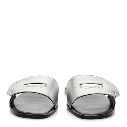Hermes Metallic Epsom View Sandals 38.5 Gris Argente 2 of 7