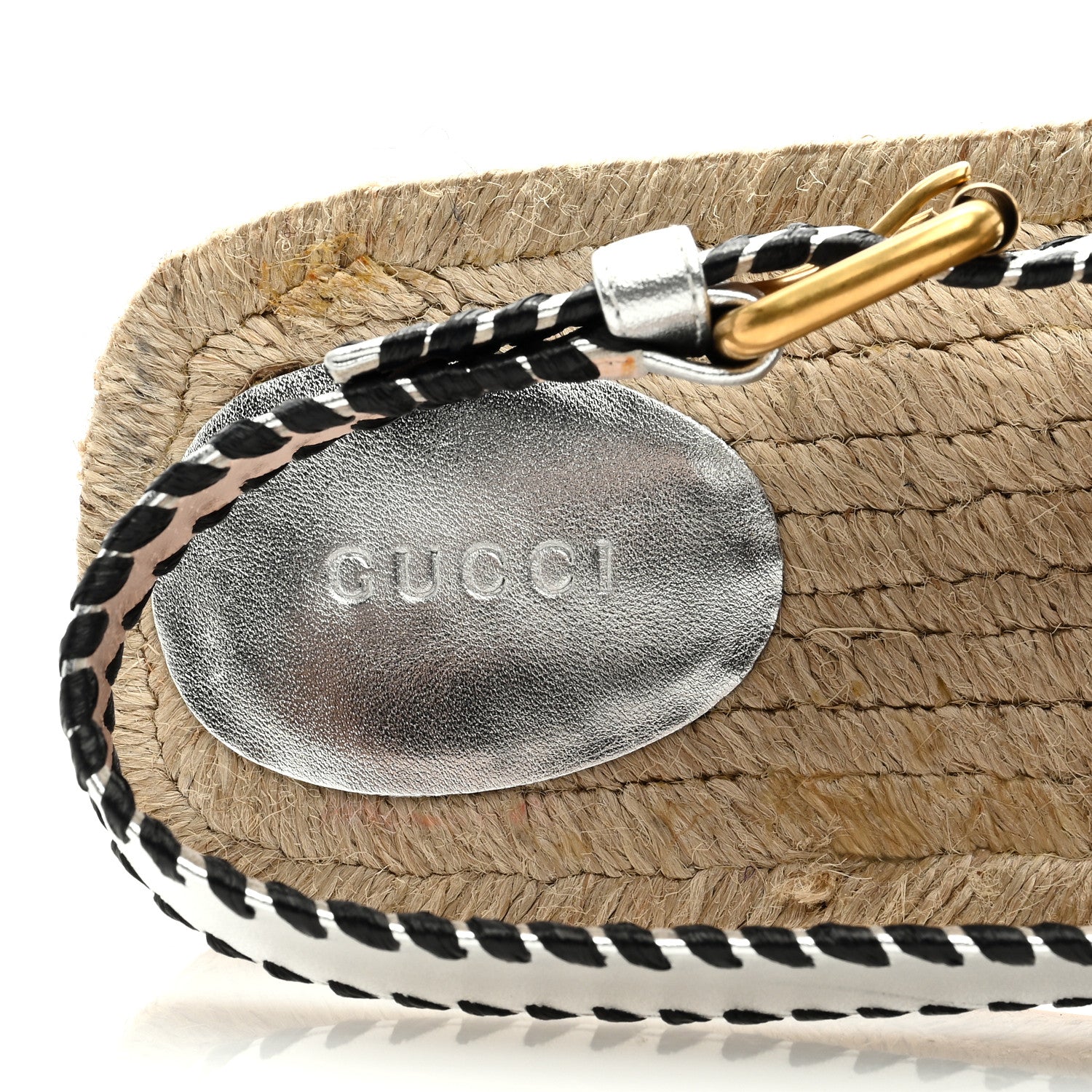 Gucci Metallic Nappa Embroidered Double G Espadrille Slingback Sandals 40 Silver 7 of 7