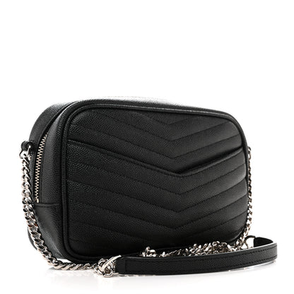 Saint Laurent Grain De Poudre Matelasse Monogram Mini Lou Camera Bag Black 3 of 12