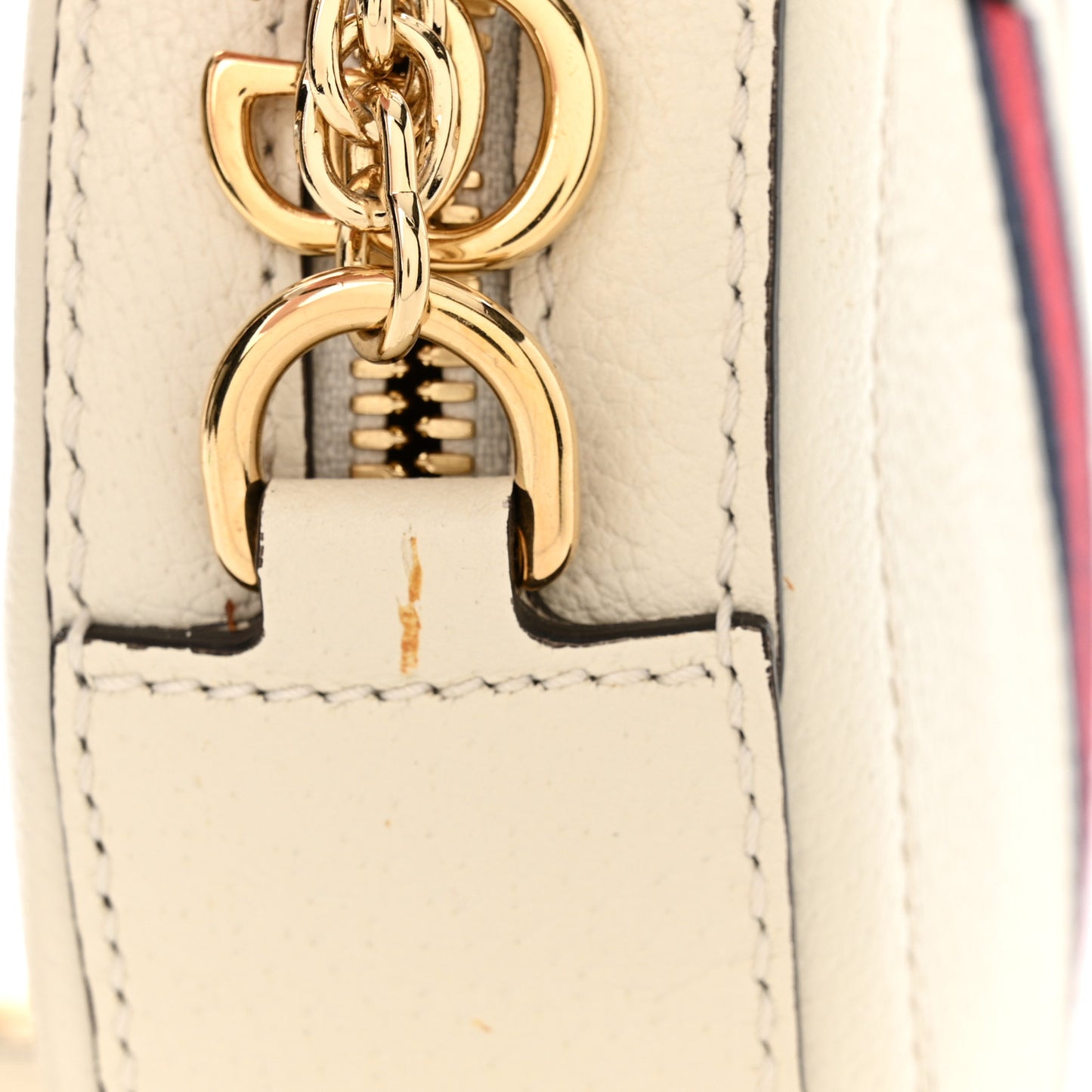 Textured Calfskin Web Mini Ophidia Round Shoulder Bag Mystic White