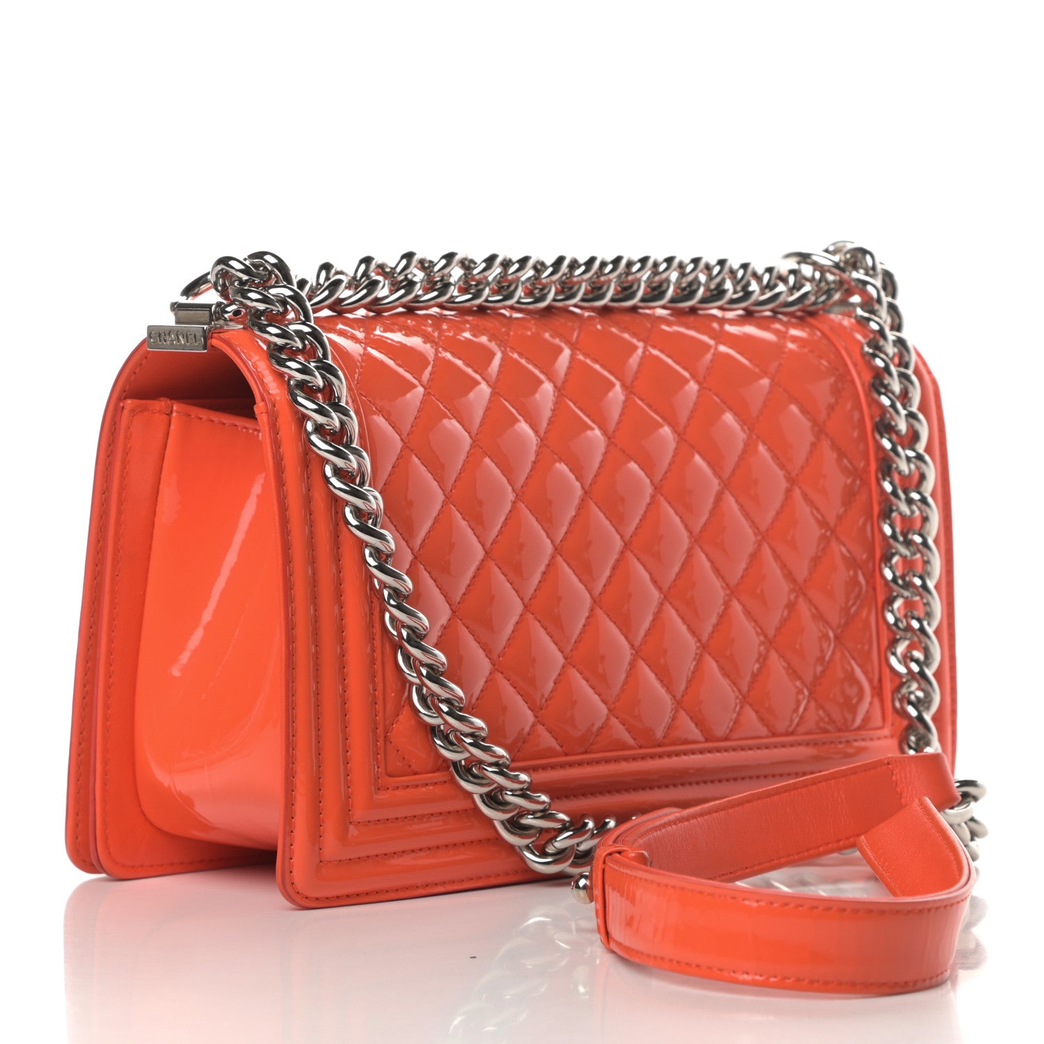 Chanel Patent Calfskin Quilted Medium Plexiglass Boy Flap Orange 3 of 13