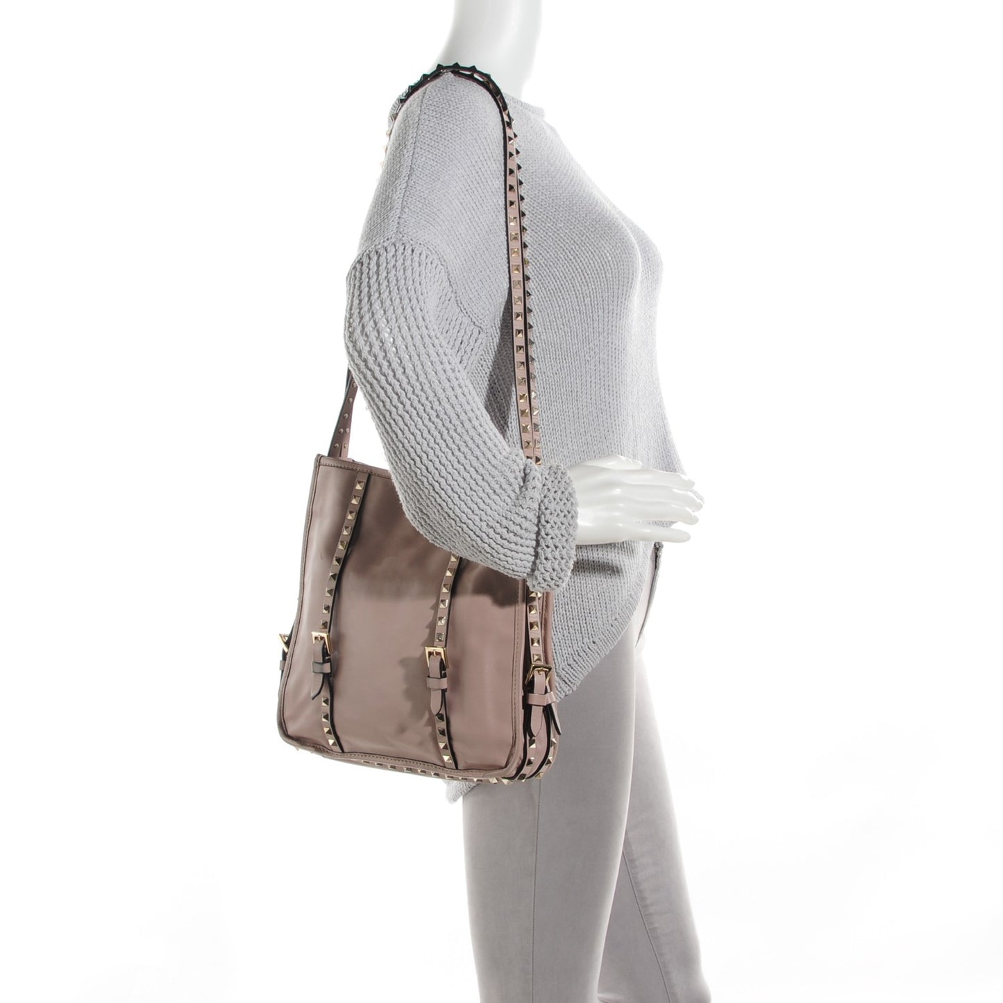 Vitello Rockstud Shopper Tote Poudre