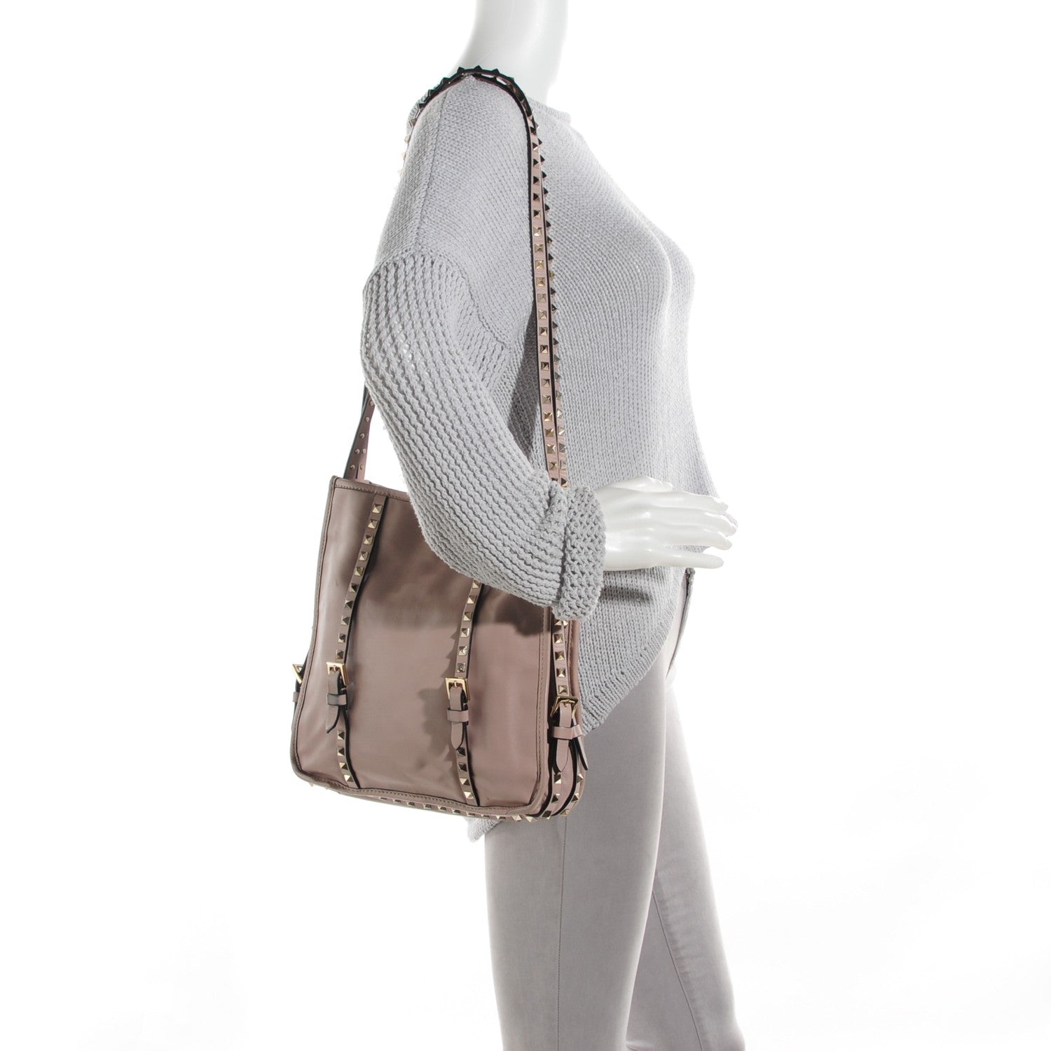 Valentino Garavani Vitello Rockstud Shopper Tote Poudre 2 of 9