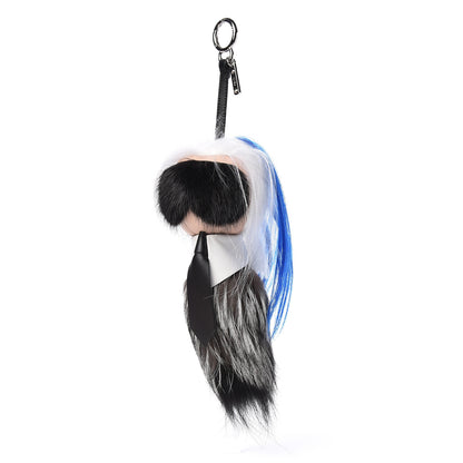Fendi Mink Fox Goat Fur Karlito Bag Charm Blue 1 of 3