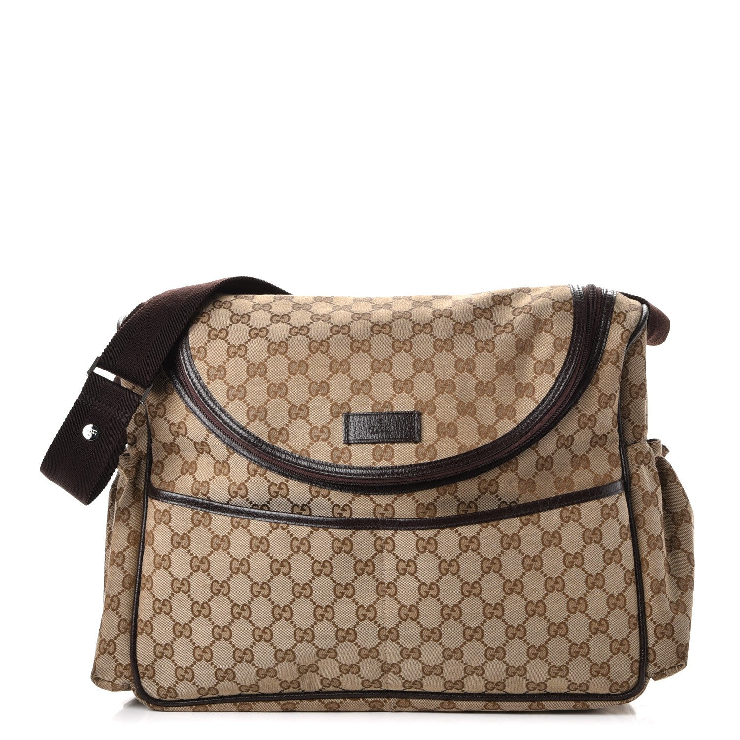 Gucci Monogram Natural Pigskin Large Diaper Bag Beige Ebony Cocoa Dark Chocolate 1 of 7