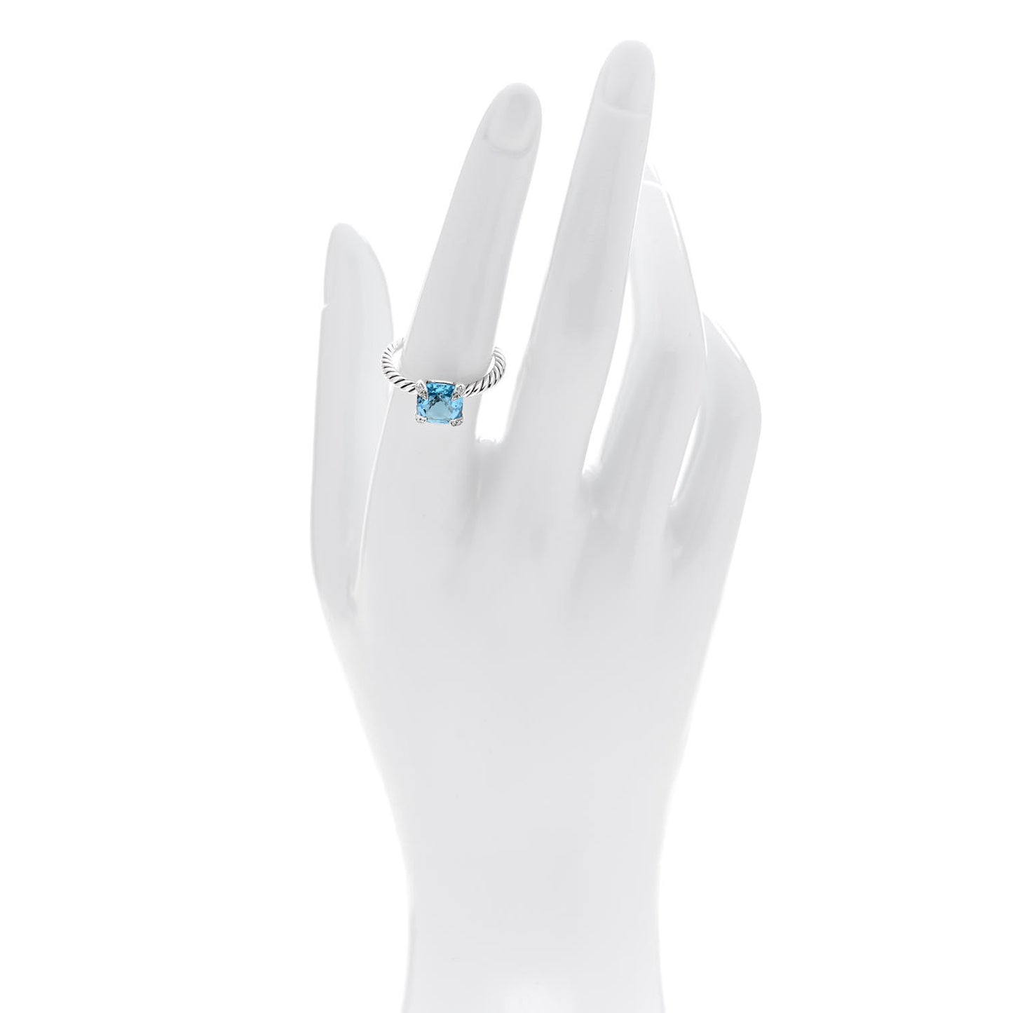 Sterling Silver Diamond Blue Topaz 8mm Chatelaine Ring 55 7.25