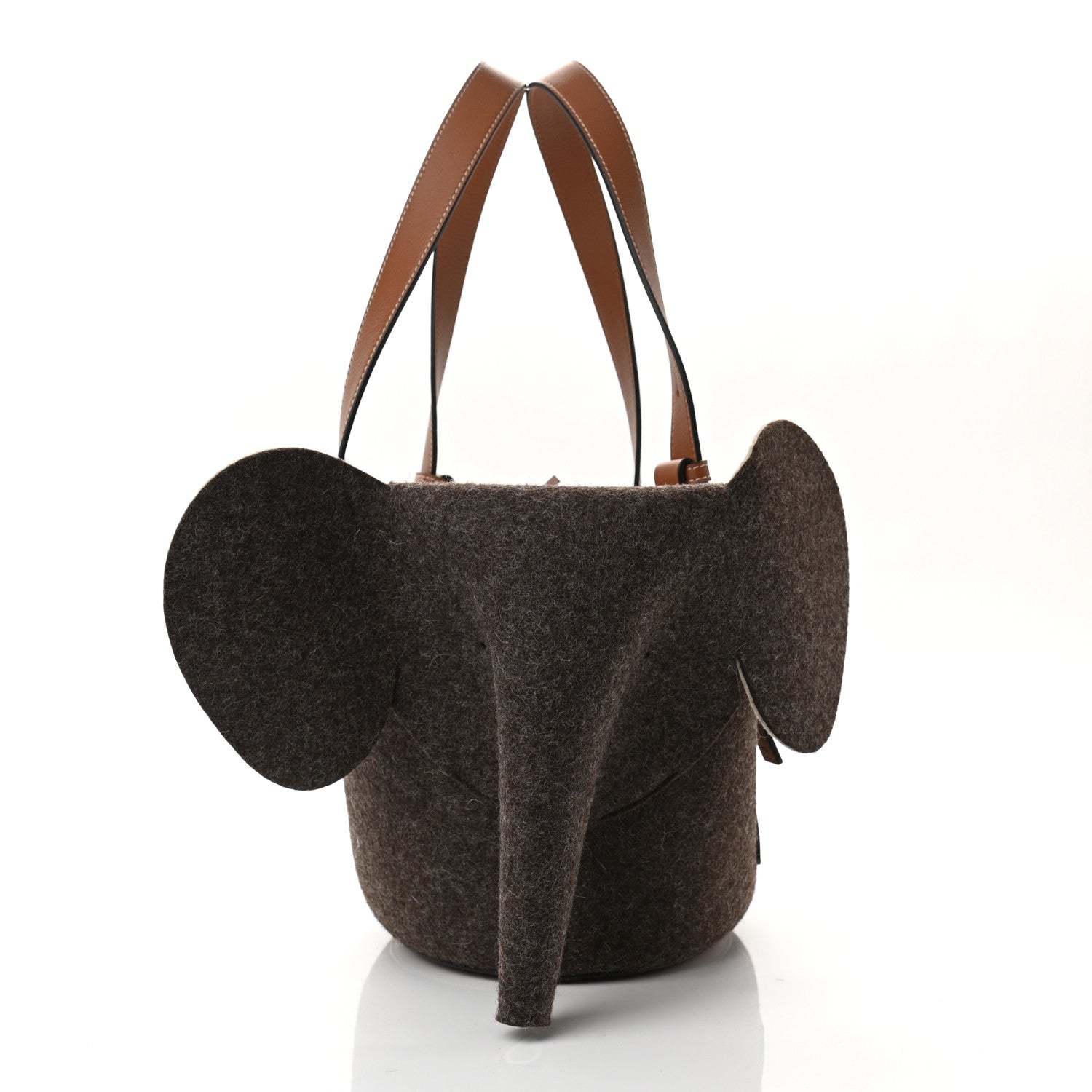 Loewe Calfskin Felt Elephant Basket Tote Brown Beige 5 of 10