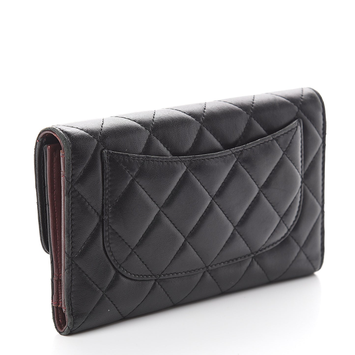 Lambskin Quilted Large Flap Wallet Black