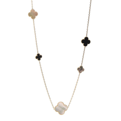 Van Cleef & Arpels 18K Yellow Gold Onyx Mother of Pearl 16 Motifs Magic Alhambra Necklace 1 of 6