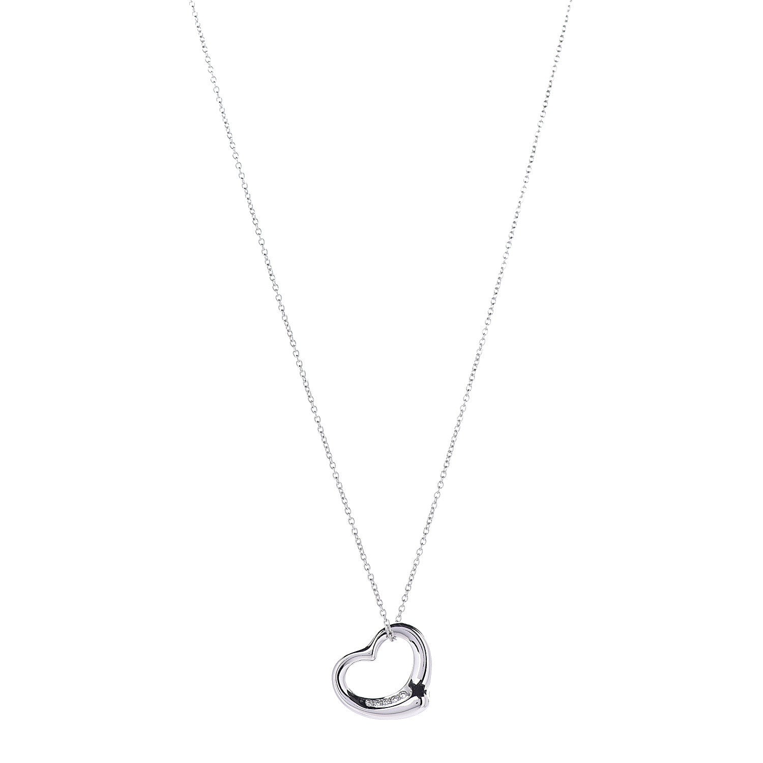 Tiffany Platinum Diamond 16mm Elsa Peretti Open Heart Pendant Necklace 1 of 8