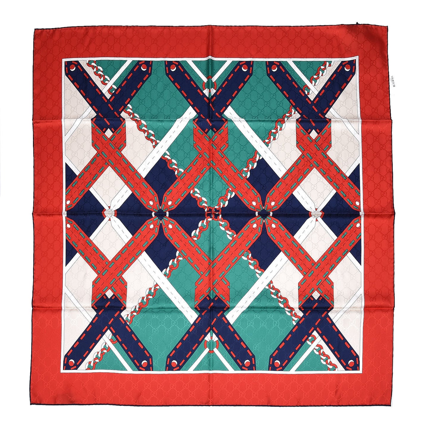 Silk Chain Argyle Square Scarf Emerald Red