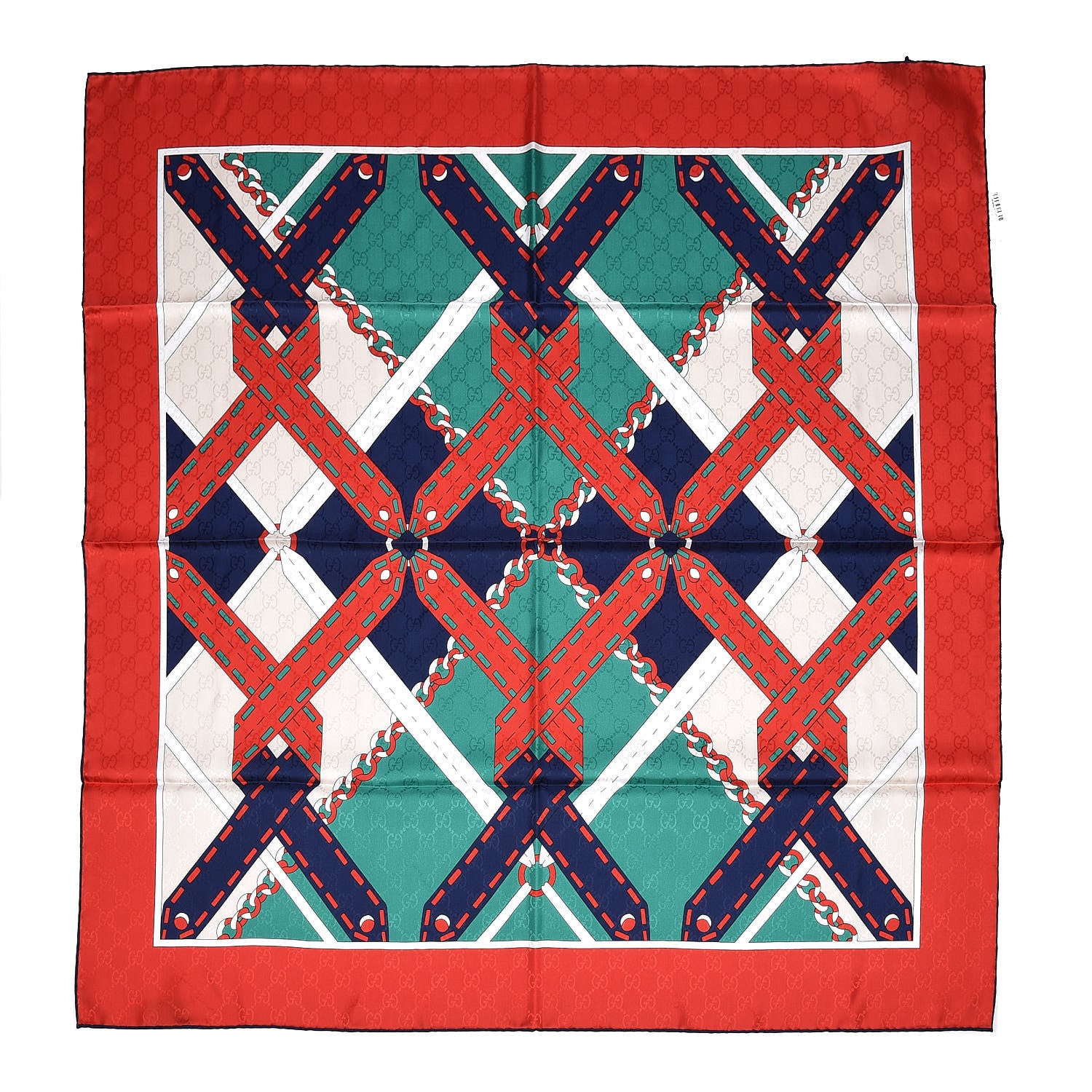 Gucci Silk Chain Argyle Square Scarf Emerald Red 1 of 4
