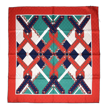 Gucci Silk Chain Argyle Square Scarf Emerald Red 1 of 4