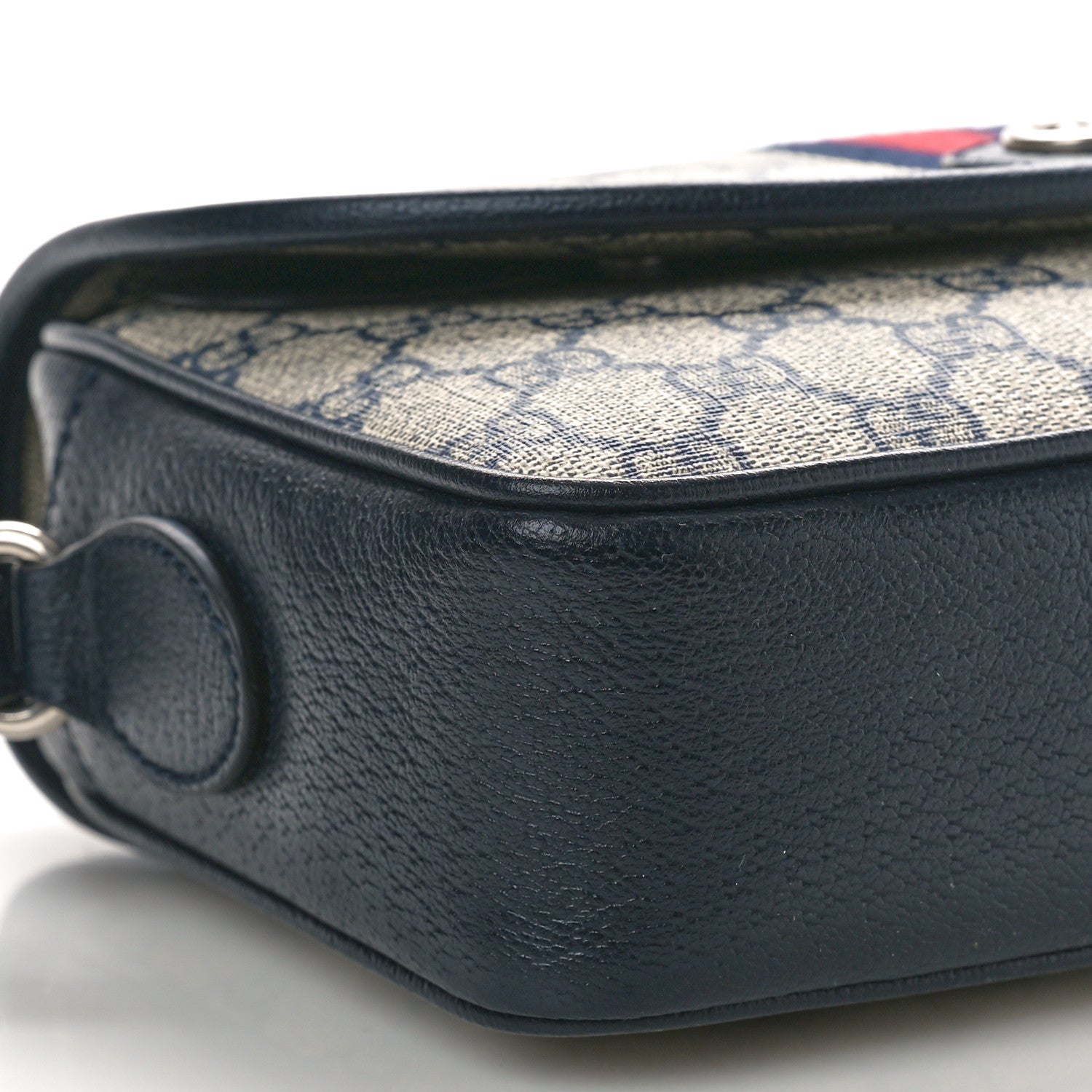 Gucci GG Supreme Monogram Textured Dollar Calfskin Web Studded Mini Ophidia Flap Shoulder Bag Beige Blue 9 of 10