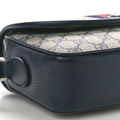 Gucci GG Supreme Monogram Textured Dollar Calfskin Web Studded Mini Ophidia Flap Shoulder Bag Beige Blue 9 of 10