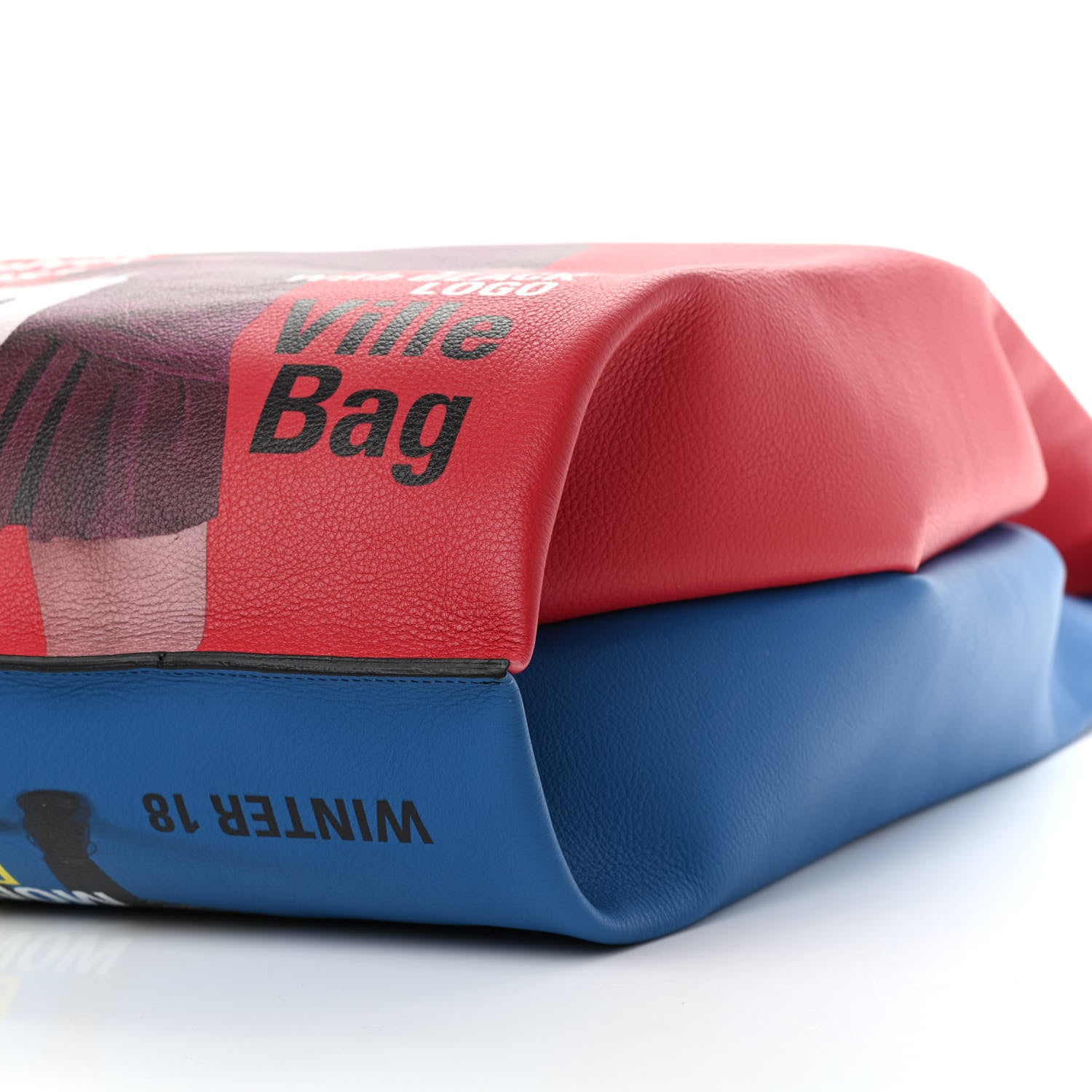 Balenciaga Grained Calfskin Winter 18 Campaign Medium Supermarket Tote Red Blue 11 of 12