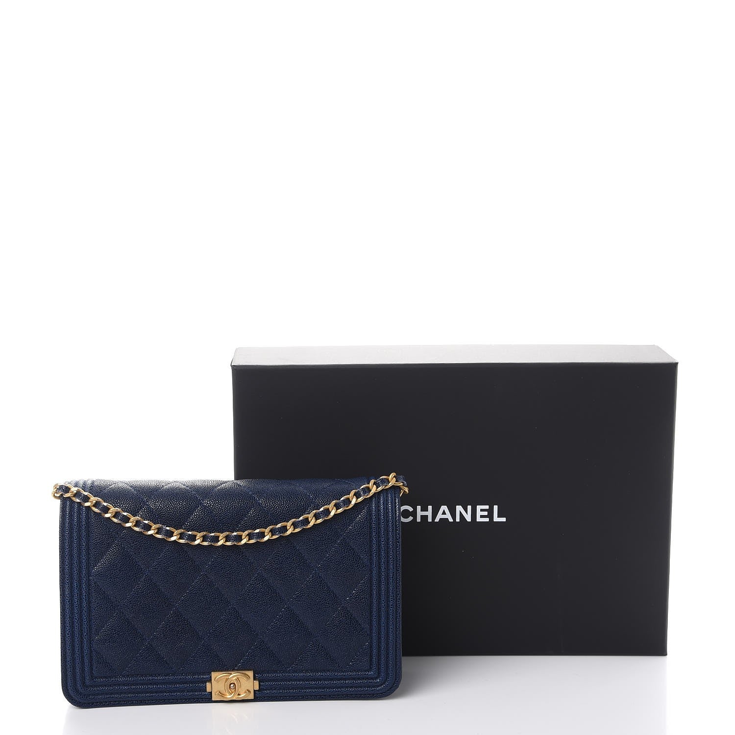 Chanel Caviar Quilted Boy Wallet On Chain WOC Navy 9 of 9