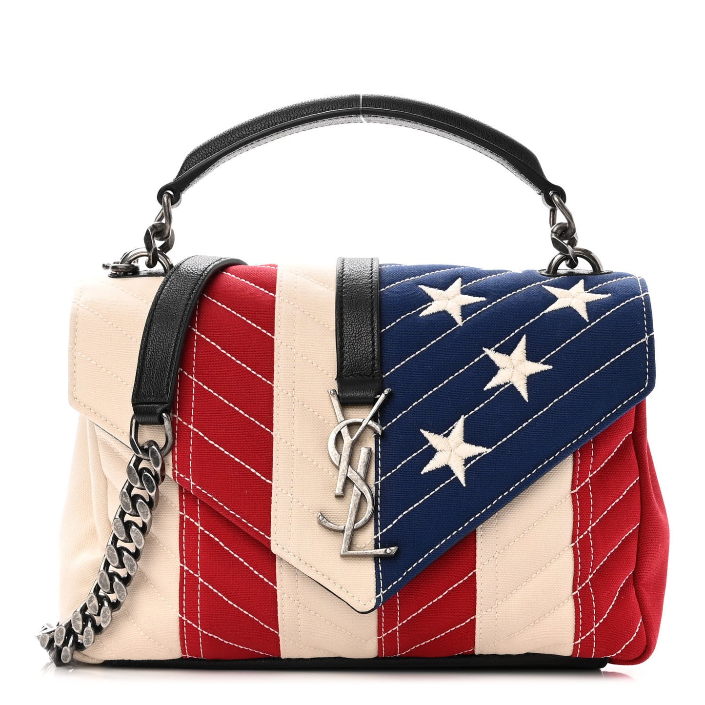 Canvas Matelasse Chevron American Flag Monogram Medium College Bag Red Blue