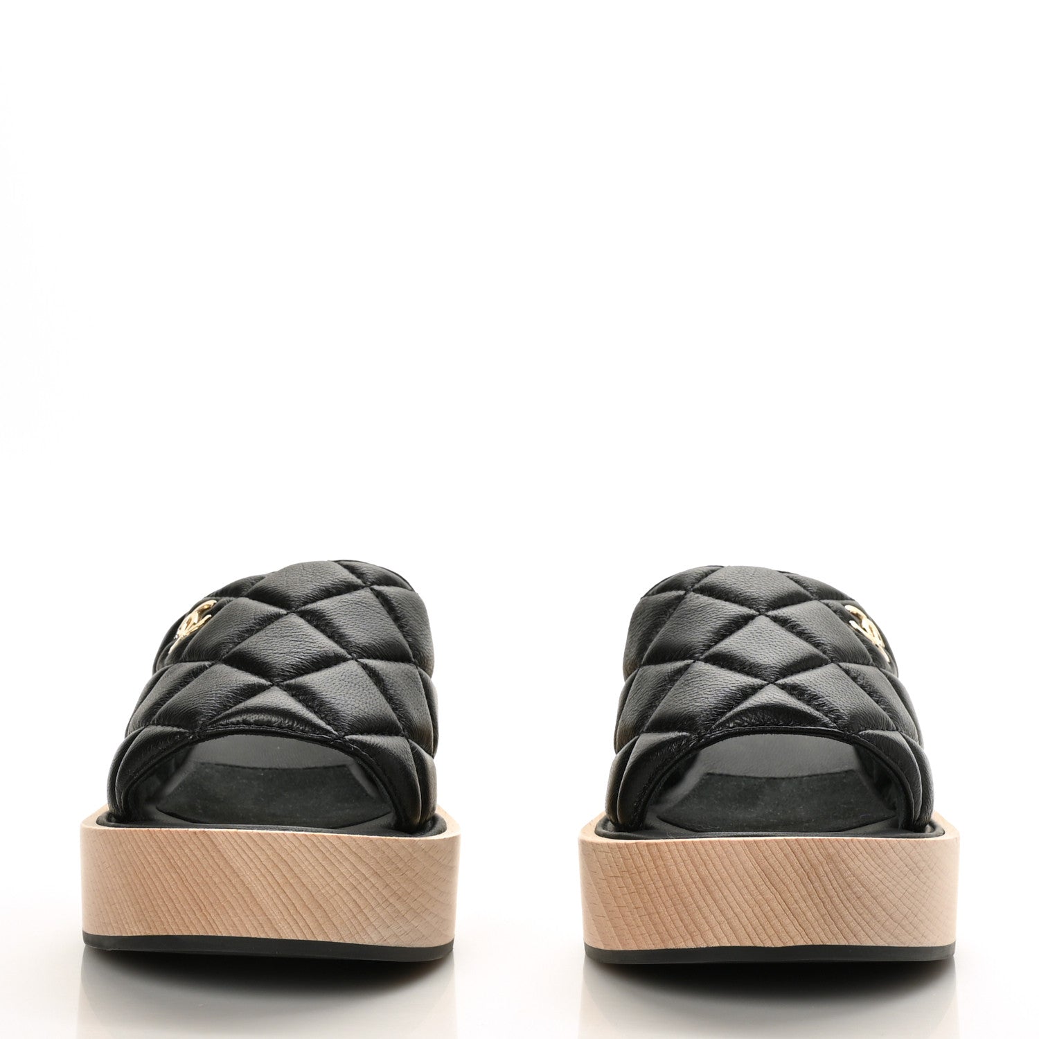 Chanel Lambskin Quilted CC Slip On Platform Sandals 39 Black 2 of 7