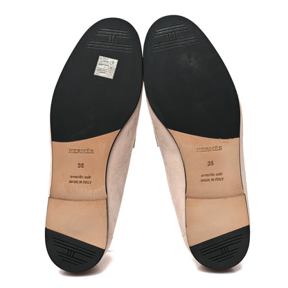 Hermes Suede Goatskin Womens Colette Loafers 38 Blanc Poros 5 of 10