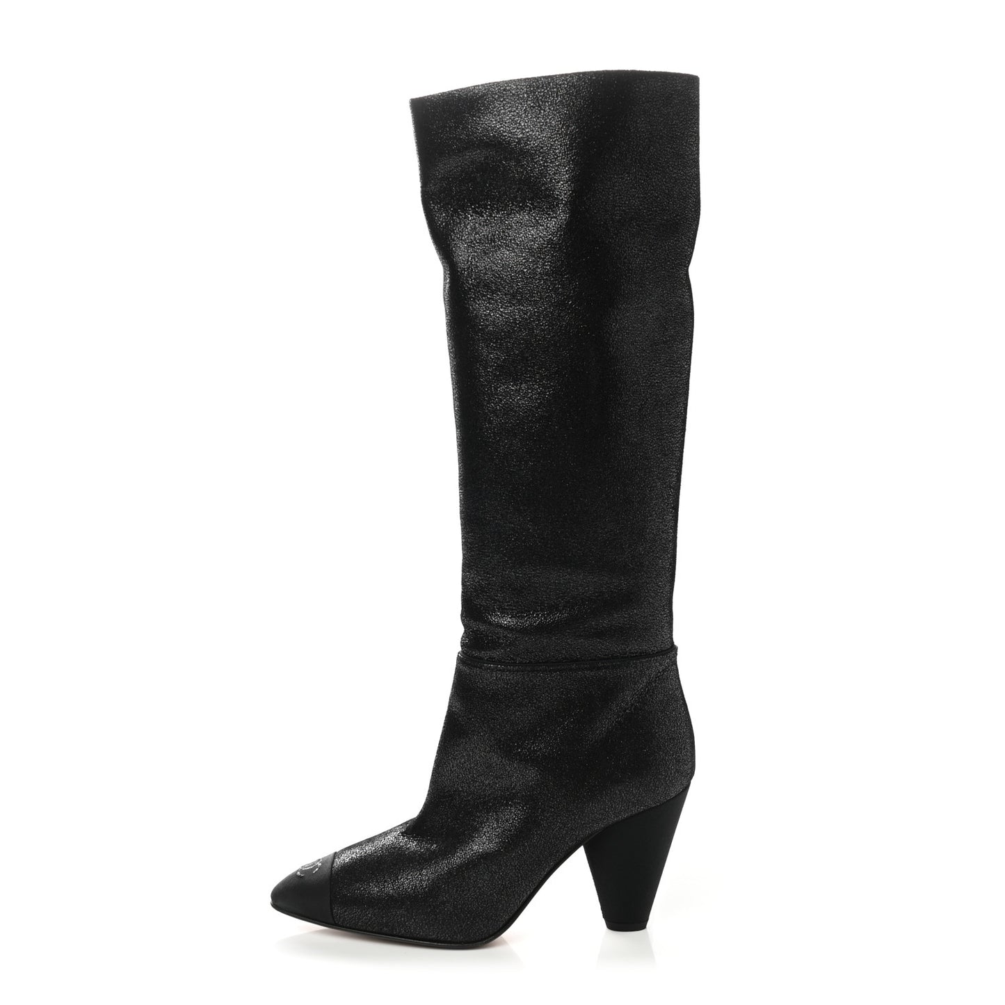 Glitter Suede Grosgrain Cap Toe Knee High Boots 38.5 Black