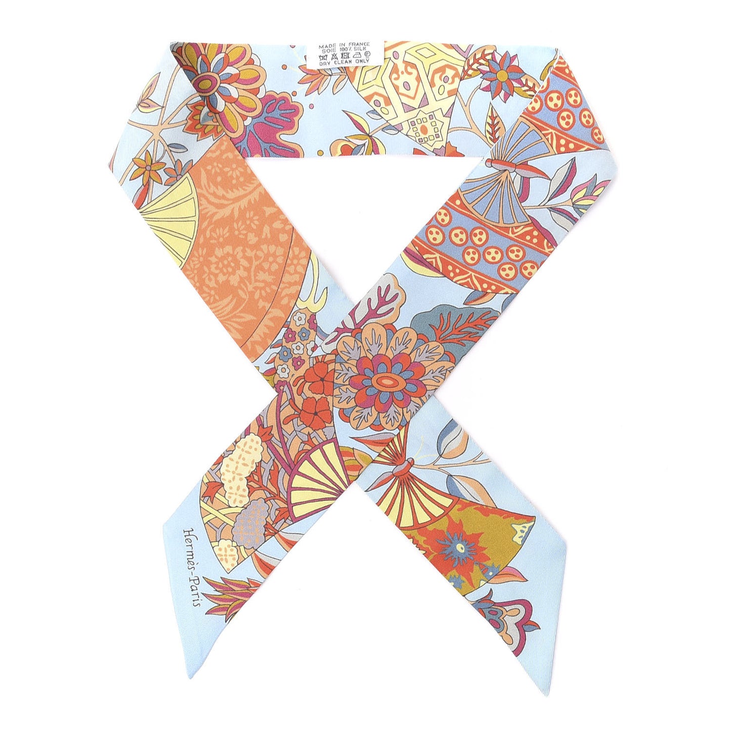 Silk Fleurs et Papillons de Tissus Twilly Bleu Ciel Corail Jaune