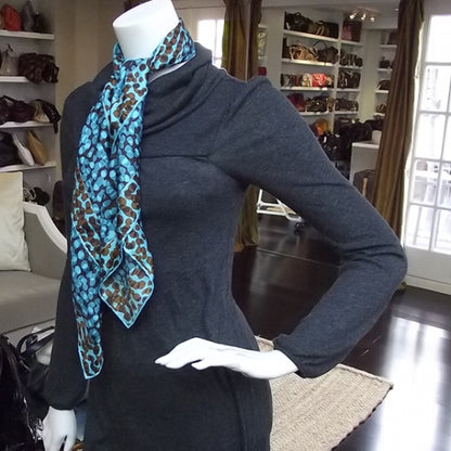 Louis Vuitton Silk Carre Leopard Scarf Blue 2 of 8