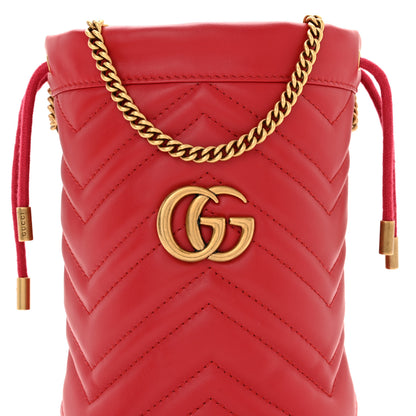 Gucci Calfskin Matelasse Mini GG Marmont 2.0 Bucket Bag Hibiscus Red 7 of 10