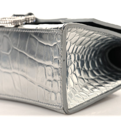 Balenciaga Metallic Calfskin Crocodile Embossed Crystal Hourglass Top Handle Bag XS Silver 11 of 12